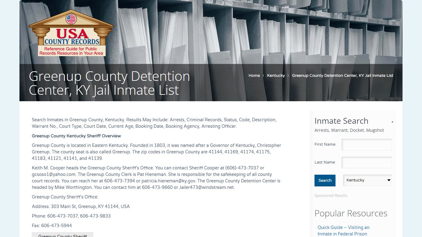 Greenup County Detention Center, KY Jail Inmate List